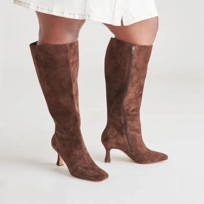 Dolce Vita Gyra Extra Wide Calf Boots Dk Brown Suede Women Boots and Booties