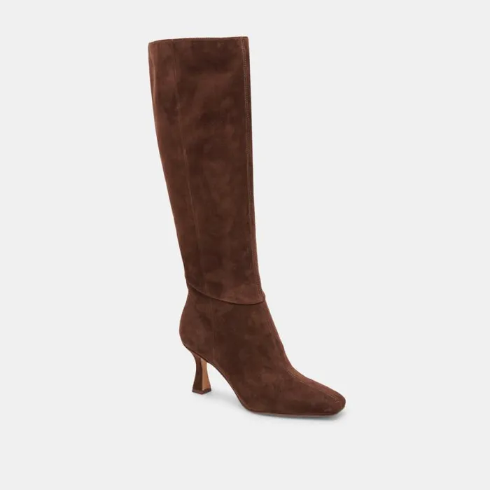 Dolce Vita Gyra Extra Wide Calf Boots Dk Brown Suede Women Boots and Booties