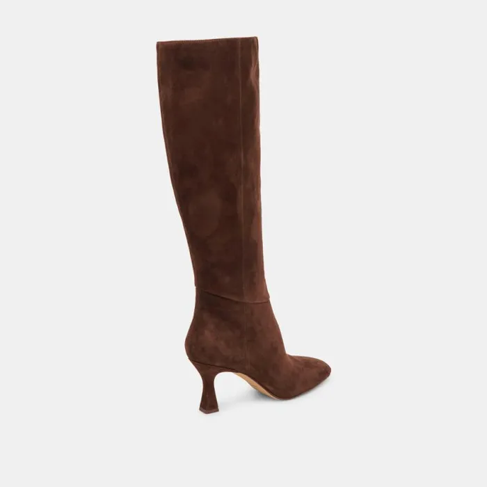 Dolce Vita Gyra Extra Wide Calf Boots Dk Brown Suede Women Boots and Booties