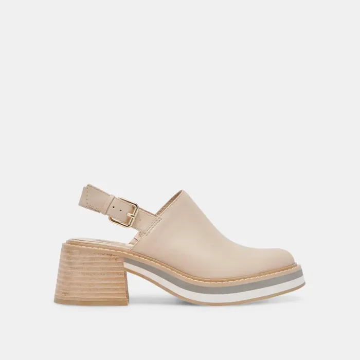 Dolce Vita Haniah Heels Biscuit Leather Women Mules and Clogs