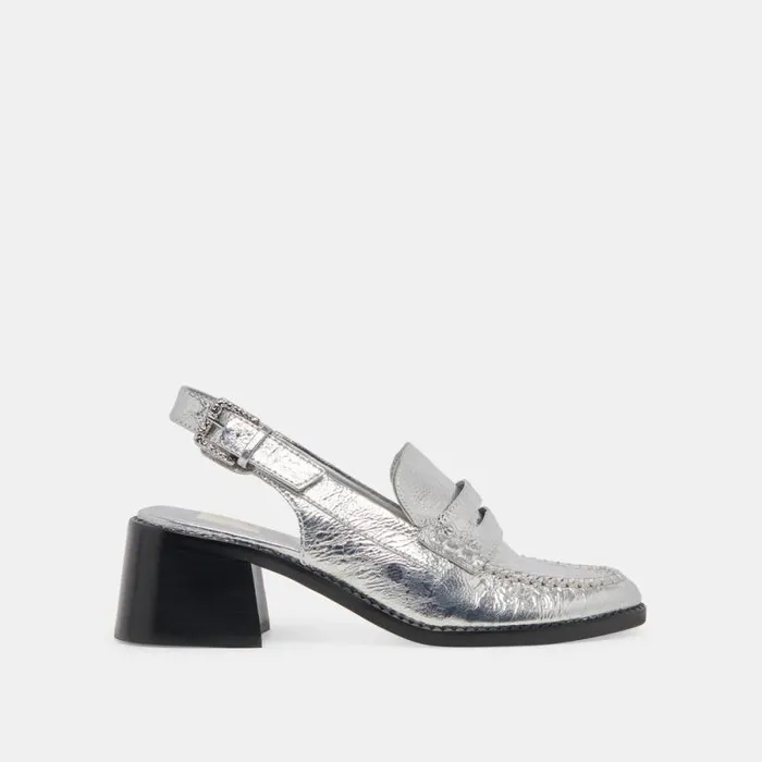 Dolce Vita Hardi Heels Silver Distressed Leather Women Heels