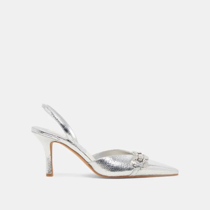Dolce Vita Haylee Heels Silver Distressed Leather Women Heels