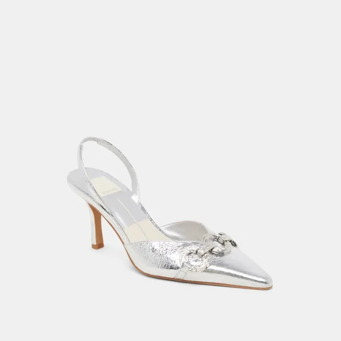 Dolce Vita Haylee Heels Silver Distressed Leather Women Heels