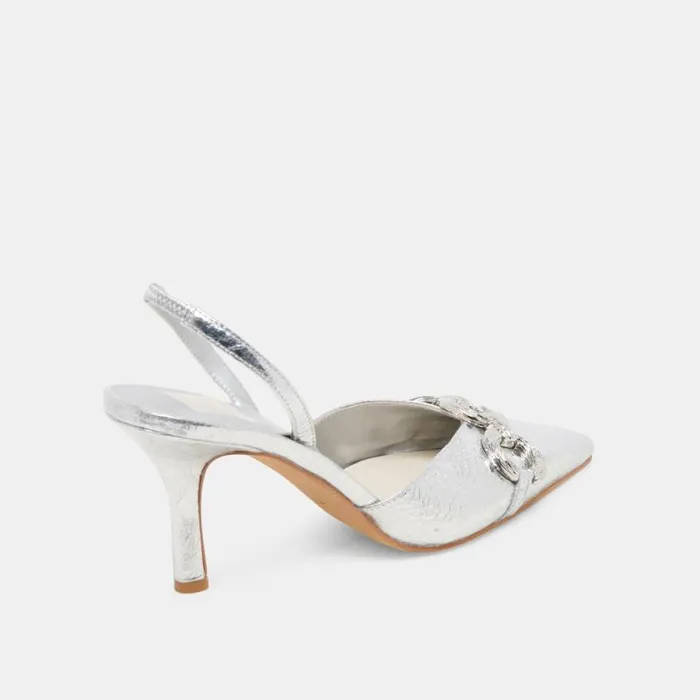 Dolce Vita Haylee Heels Silver Distressed Leather Women Heels