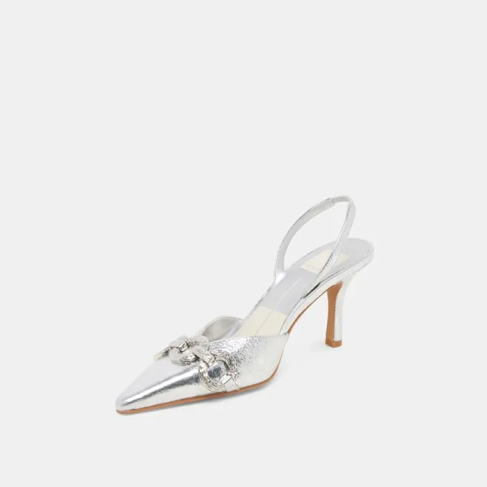 Dolce Vita Haylee Heels Silver Distressed Leather Women Heels