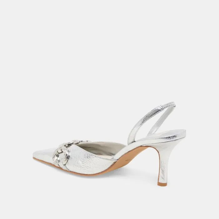 Dolce Vita Haylee Heels Silver Distressed Leather Women Heels