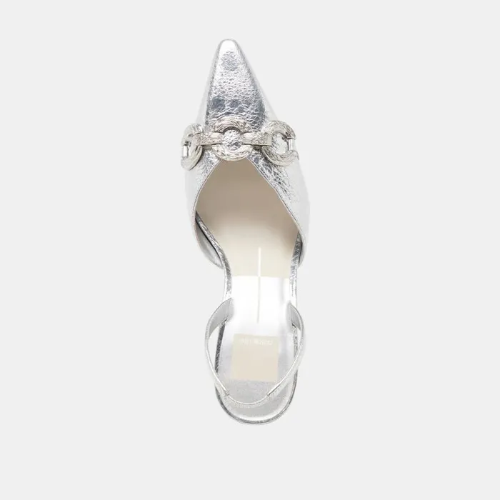 Dolce Vita Haylee Heels Silver Distressed Leather Women Heels