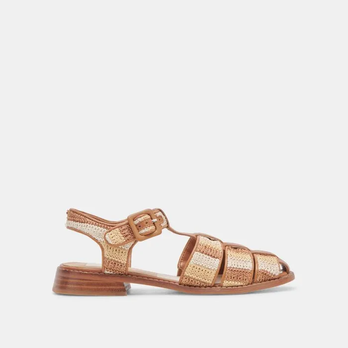 Dolce Vita Holis Sandals Tan Multi Raffia Women Flats and Loafers