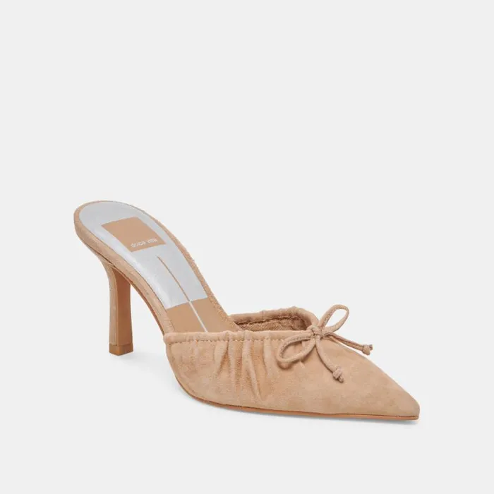 Dolce Vita Kairi Heels Camel Suede Women Mules and Clogs