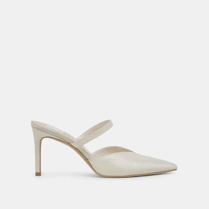 Dolce Vita Kanika Heels Ivory Satin Women Mules and Clogs