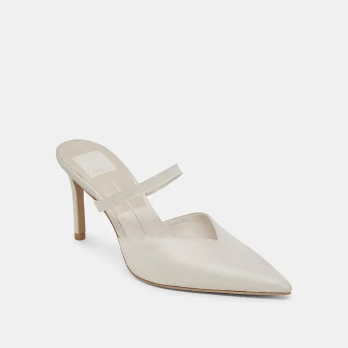 Dolce Vita Kanika Heels Ivory Satin Women Mules and Clogs