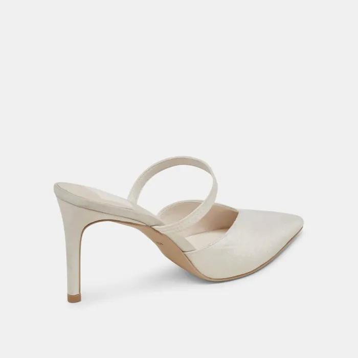 Dolce Vita Kanika Heels Ivory Satin Women Mules and Clogs