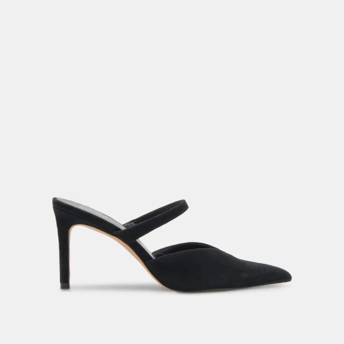 Dolce Vita Kanika Heels Onyx Suede Women Mules and Clogs