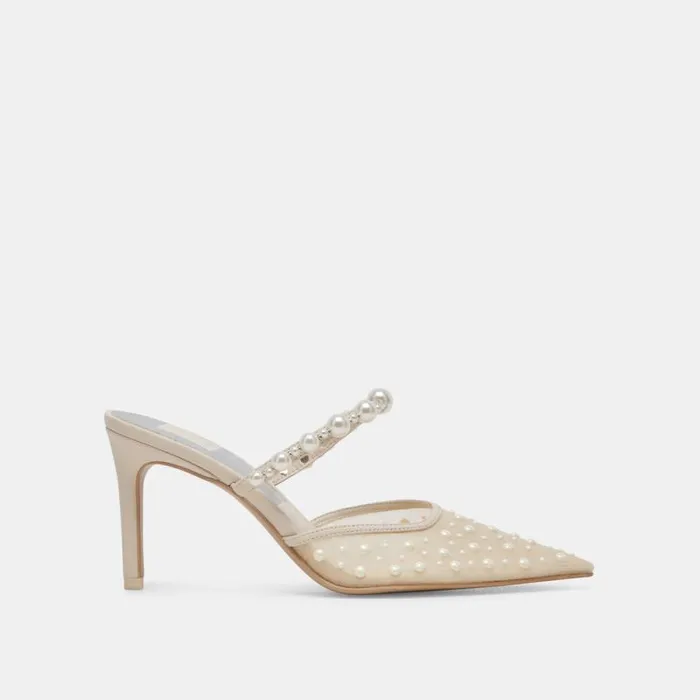 Dolce Vita Katik Pearl Heels Ivory Mesh Women Heels