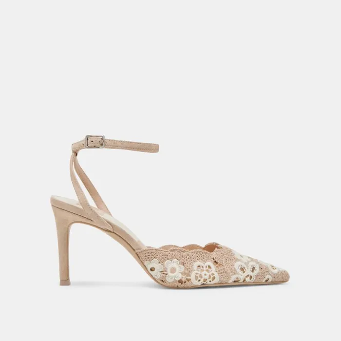 Dolce Vita Kenedy Heels Taupe Multi Crochet Women Heels