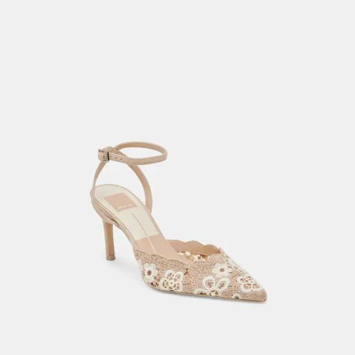 Dolce Vita Kenedy Heels Taupe Multi Crochet Women Heels