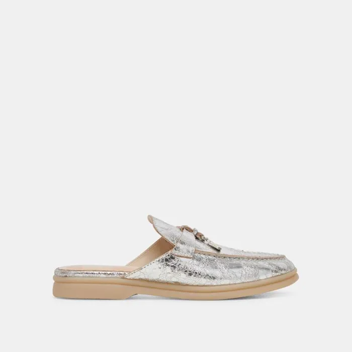 Dolce Vita Lasail Flats Silver Distressed Leather Women Flats and Loafers