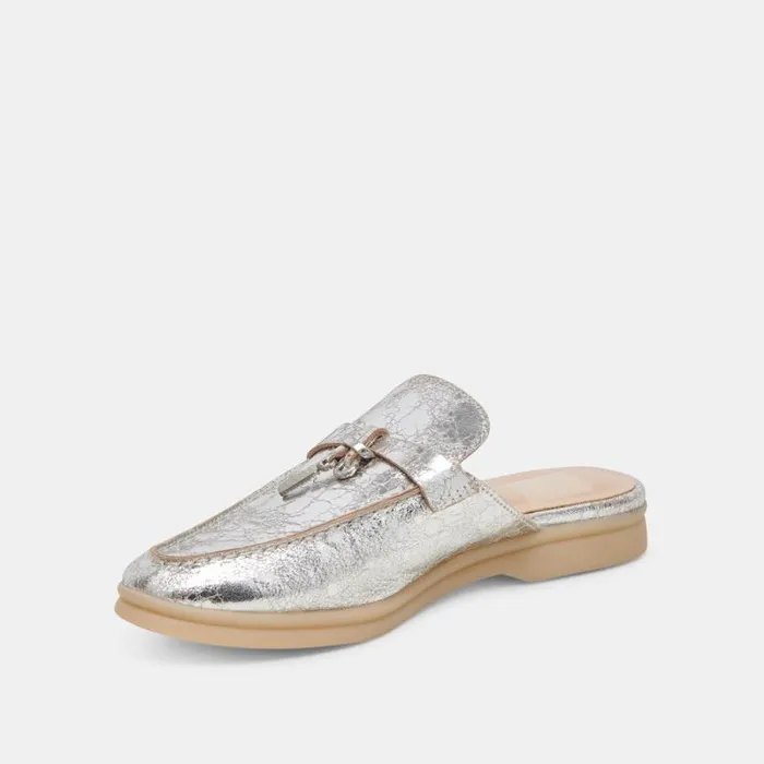 Dolce Vita Lasail Flats Silver Distressed Leather Women Flats and Loafers