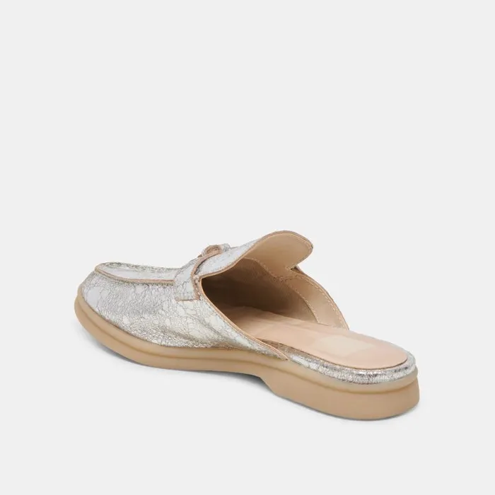 Dolce Vita Lasail Flats Silver Distressed Leather Women Flats and Loafers