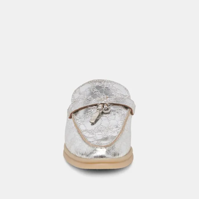 Dolce Vita Lasail Flats Silver Distressed Leather Women Flats and Loafers