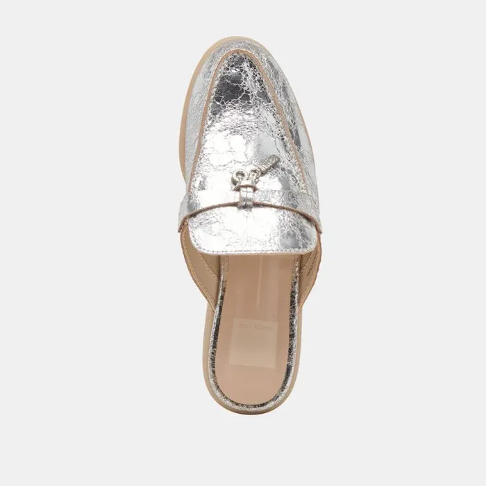 Dolce Vita Lasail Flats Silver Distressed Leather Women Flats and Loafers