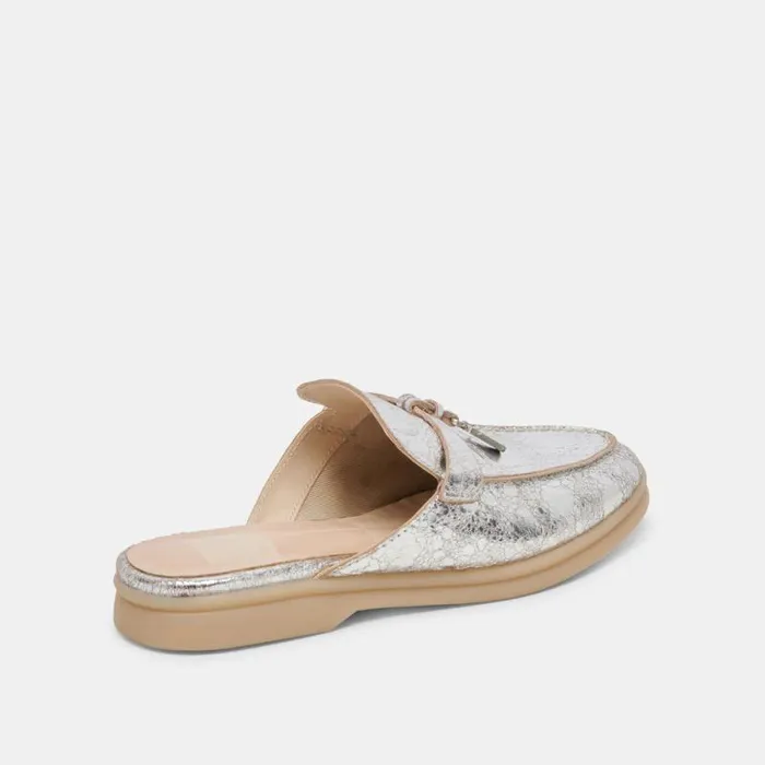 Dolce Vita Lasail Flats Silver Distressed Leather Women Flats and Loafers