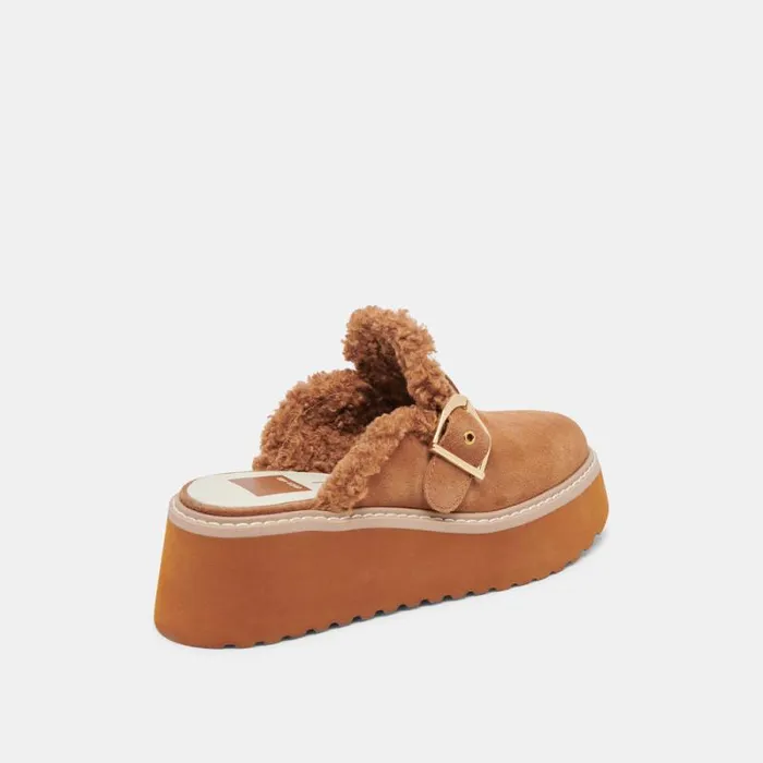 Dolce Vita Lelani Plush Flats Pecan Suede Women Mules and Clogs