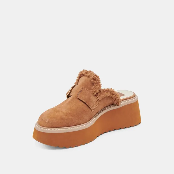 Dolce Vita Lelani Plush Flats Pecan Suede Women Mules and Clogs