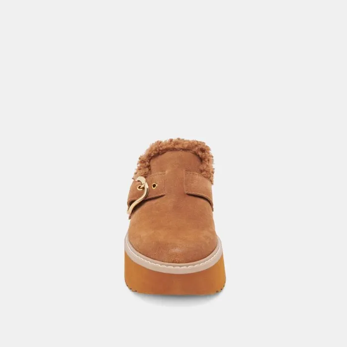 Dolce Vita Lelani Plush Flats Pecan Suede Women Mules and Clogs