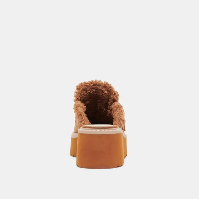 Dolce Vita Lelani Plush Flats Pecan Suede Women Mules and Clogs