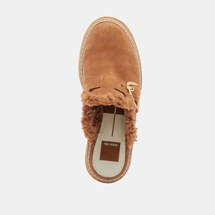 Dolce Vita Lelani Plush Flats Pecan Suede Women Mules and Clogs