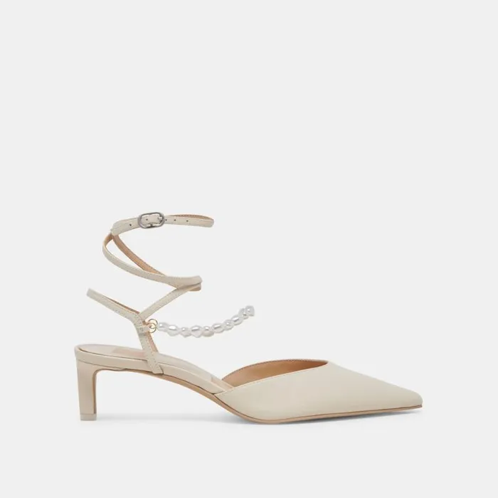 Dolce Vita Loklyn Pearl Heels Vanilla Leather Women Heels