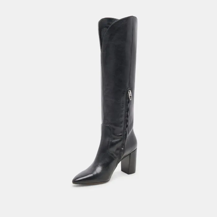 Dolce Vita Nedi Wide Calf Boots Black Leather Women Boots and Booties