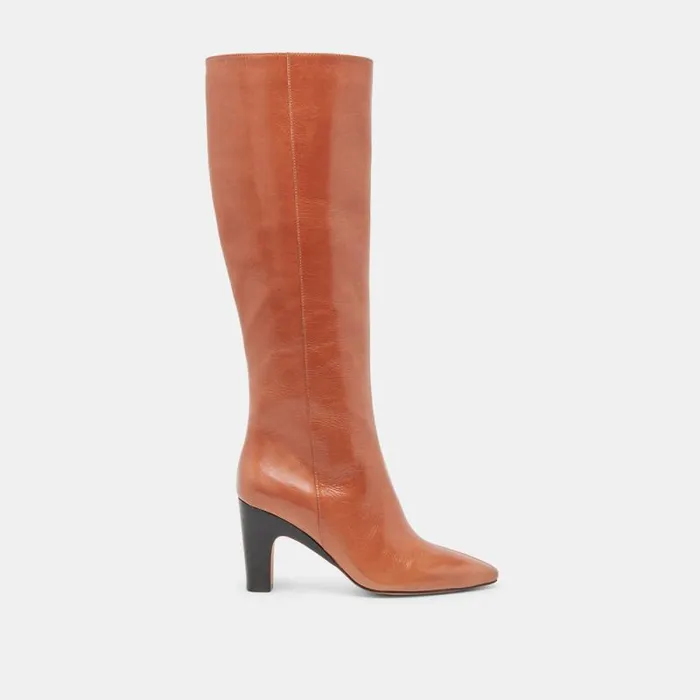 Dolce Vita Nelas Wide Calf Boots Cognac Leather Women Boots and Booties