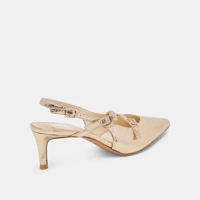 Dolce Vita Pamla Mid Wide Heels Light Gold Distressed Leather Women Heels