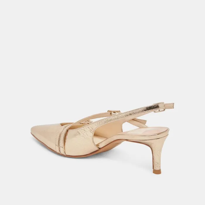 Dolce Vita Pamla Mid Wide Heels Light Gold Distressed Leather Women Heels