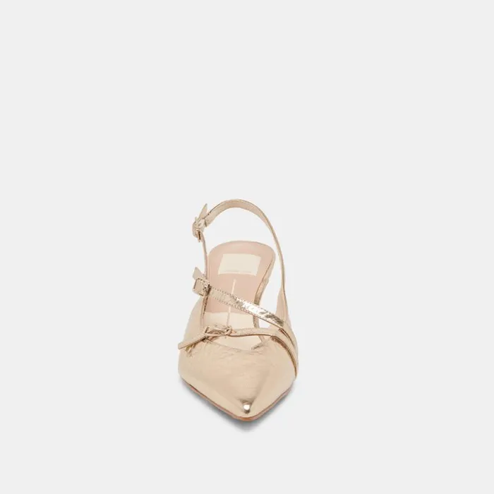 Dolce Vita Pamla Mid Wide Heels Light Gold Distressed Leather Women Heels