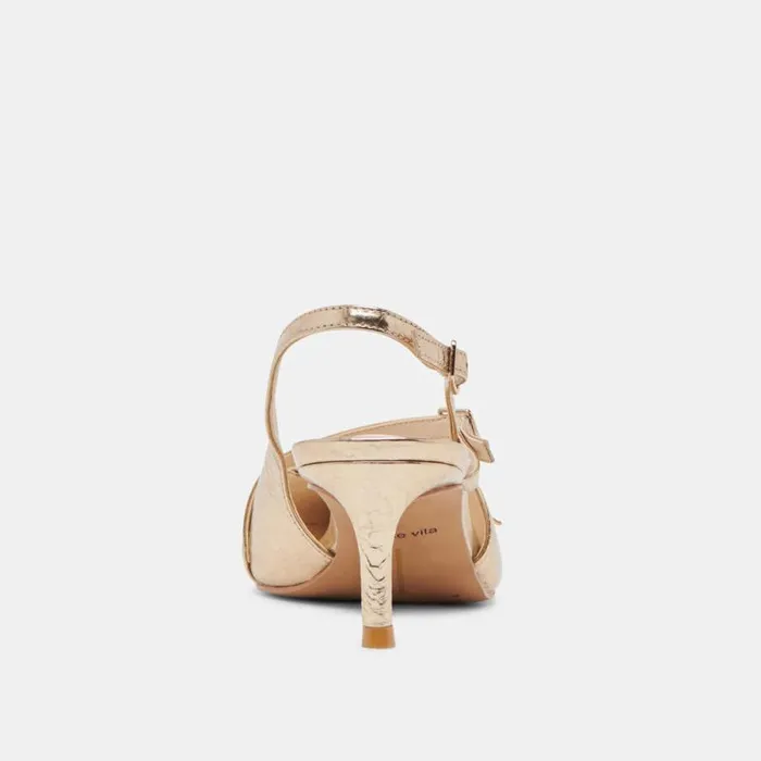 Dolce Vita Pamla Mid Wide Heels Light Gold Distressed Leather Women Heels