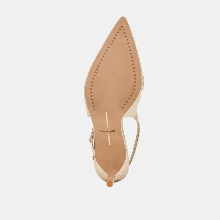 Dolce Vita Pamla Mid Wide Heels Light Gold Distressed Leather Women Heels