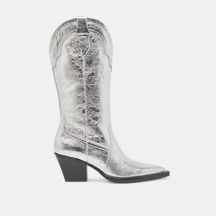 Dolce Vita Rasima Wide Calf Boots Silver Distressed Leather Women Boots and Booties Dolce Vita Rasima Wide Calf Boots Silver Distressed Leather Women Boots and Booties