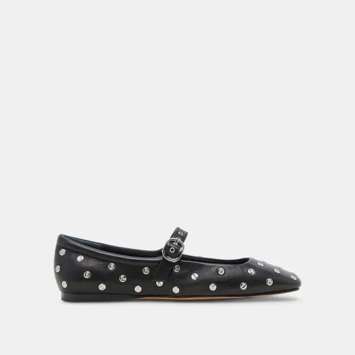 Dolce Vita Reyes Stud Ballet Flats Black Leather Women Flats and Loafers