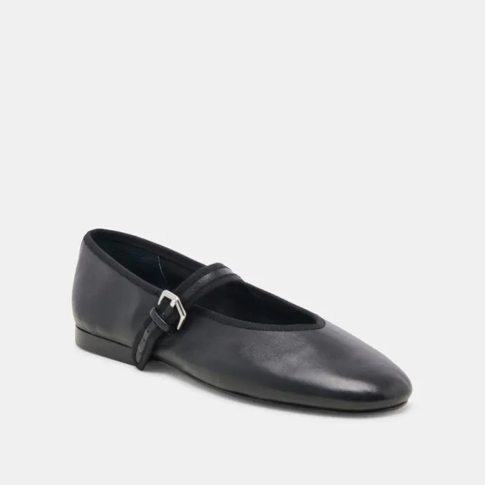 Dolce Vita Roslyn Ballet Flats Black Leather Women Flats and Loafers