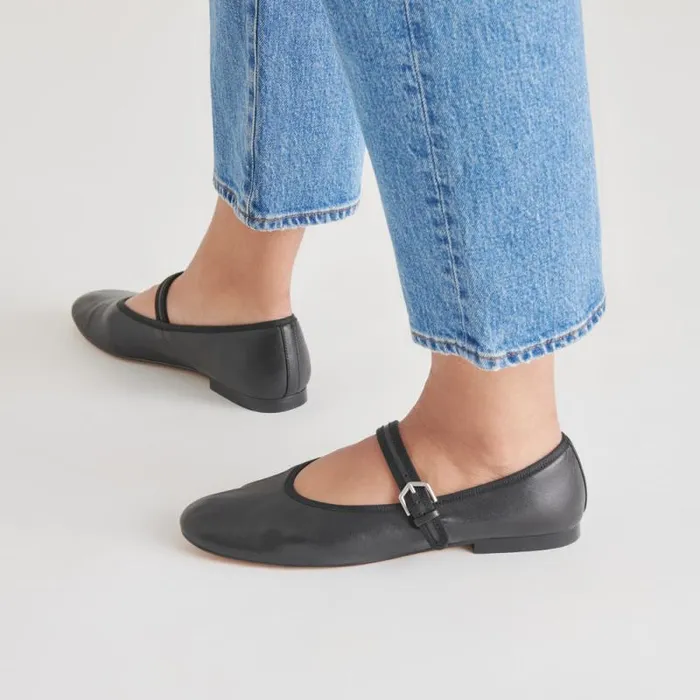 Dolce Vita Roslyn Ballet Flats Black Leather Women Flats and Loafers