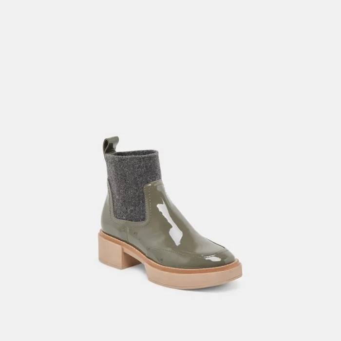 Dolce Vita Saline H2O Booties Dark Olive Crinkle Patent Women Boots and Booties