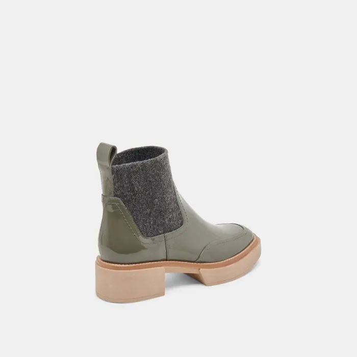 Dolce Vita Saline H2O Booties Dark Olive Crinkle Patent Women Boots and Booties
