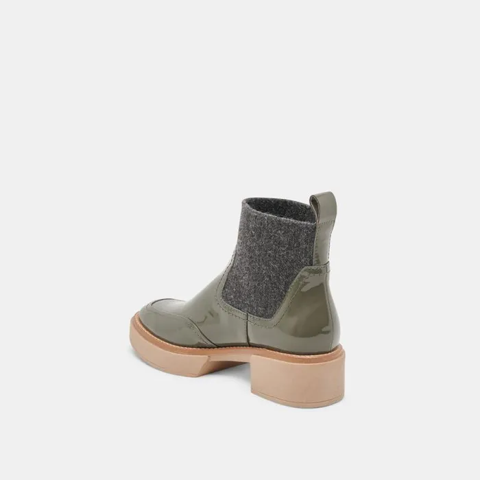 Dolce Vita Saline H2O Booties Dark Olive Crinkle Patent Women Boots and Booties