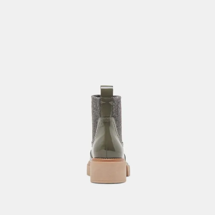 Dolce Vita Saline H2O Booties Dark Olive Crinkle Patent Women Boots and Booties