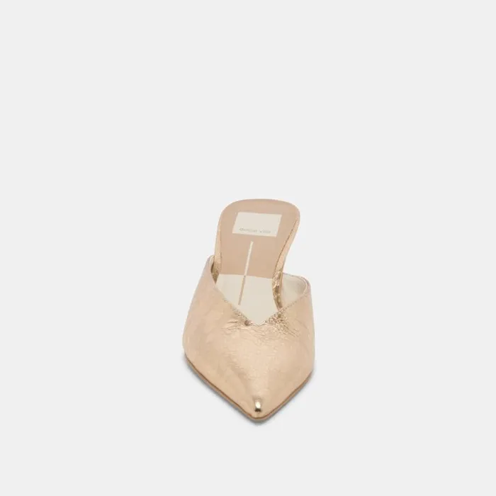 Dolce Vita Sarina Heels Gold Distressed Leather Women Mules and Clogs