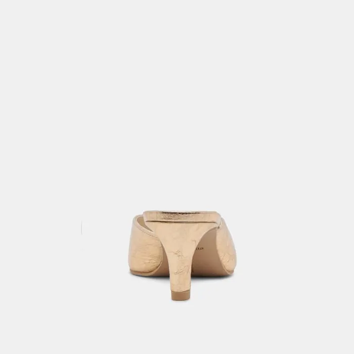 Dolce Vita Sarina Heels Gold Distressed Leather Women Mules and Clogs