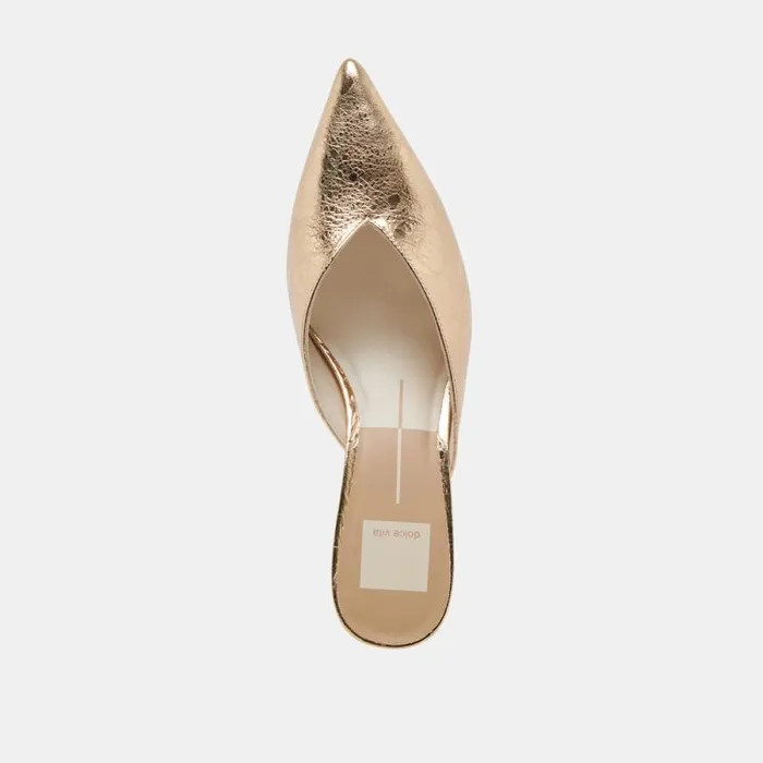 Dolce Vita Sarina Heels Gold Distressed Leather Women Mules and Clogs
